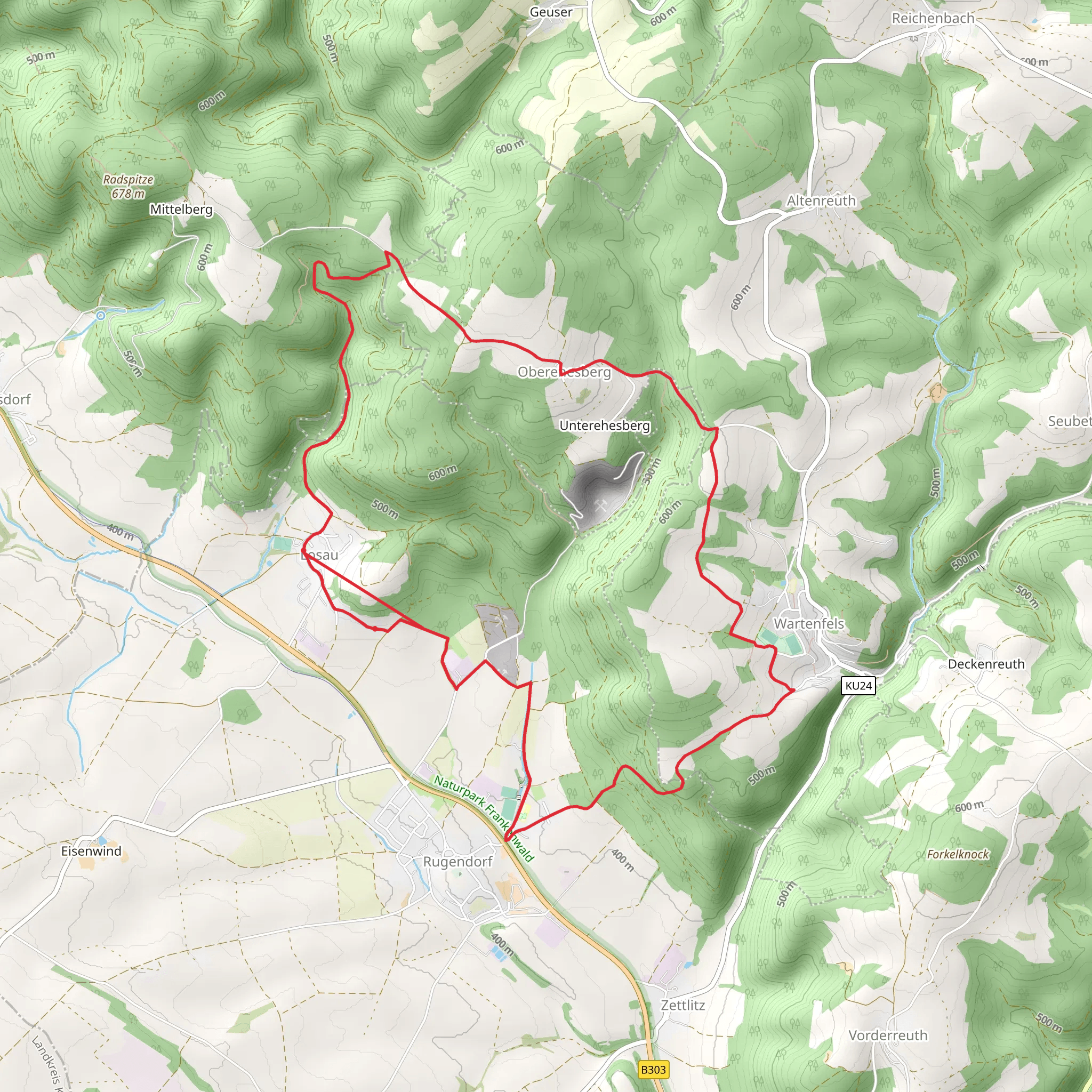 Katzbach Weg and Hoehenweg mobile static map