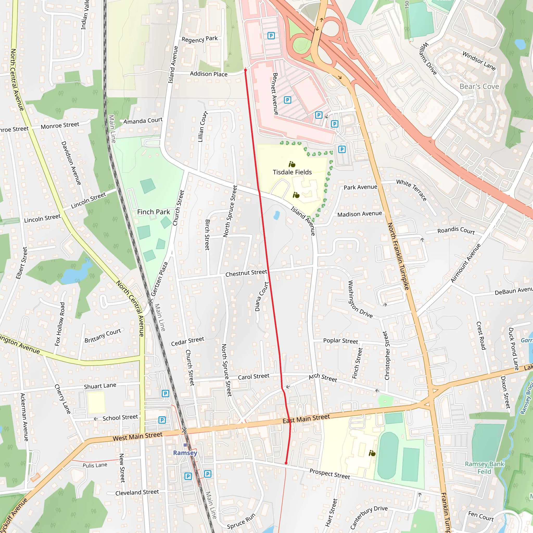 Addison Place to Prospect Street mobile static map