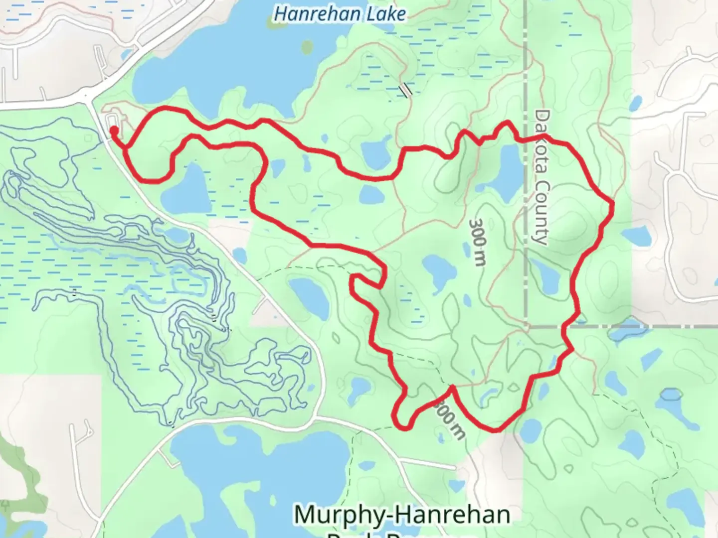 An image depicting the trail Loop between Hanrehan and Murphy Lake and its surrounding area.
