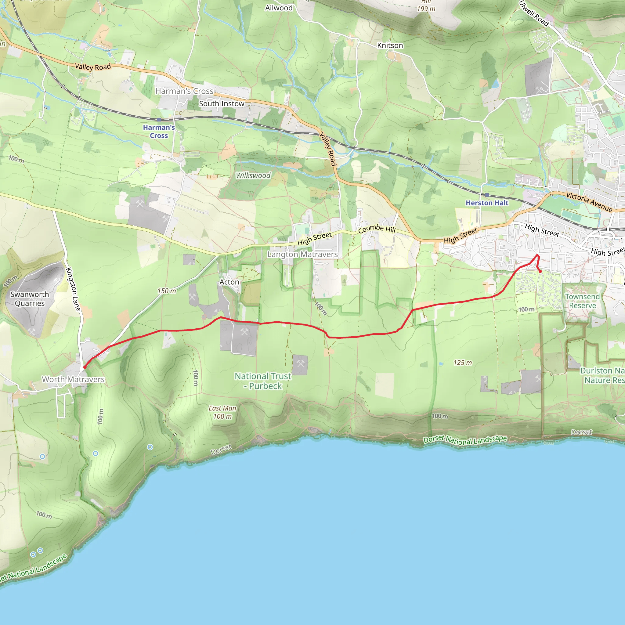 Swanage Coastal Park - Priests Way Walk mobile static map