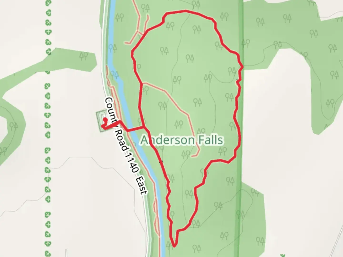 An image depicting the trail Fall Fork Clifty Creek Loop and its surrounding area.