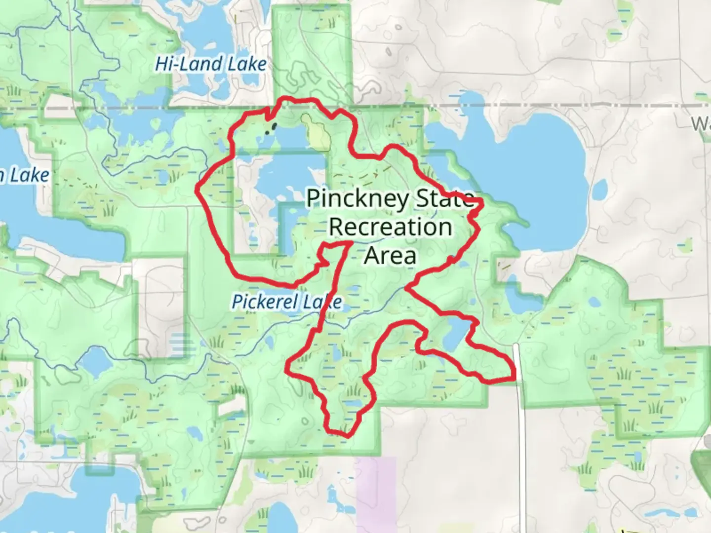 An image depicting the trail CRooked Lake and Silver Lake Loop via Potawatomi Trail and its surrounding area.