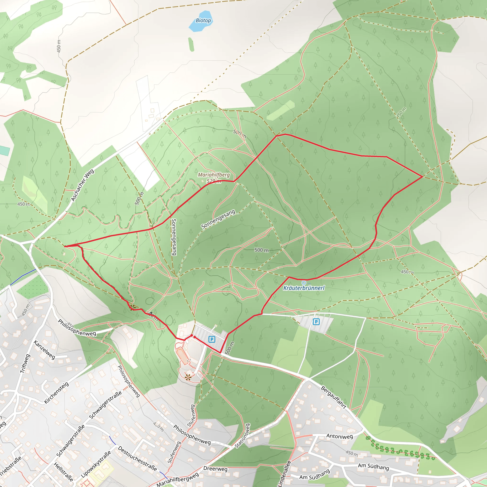 Pilz and Mariahilfberg via Sonnengesang mobile static map
