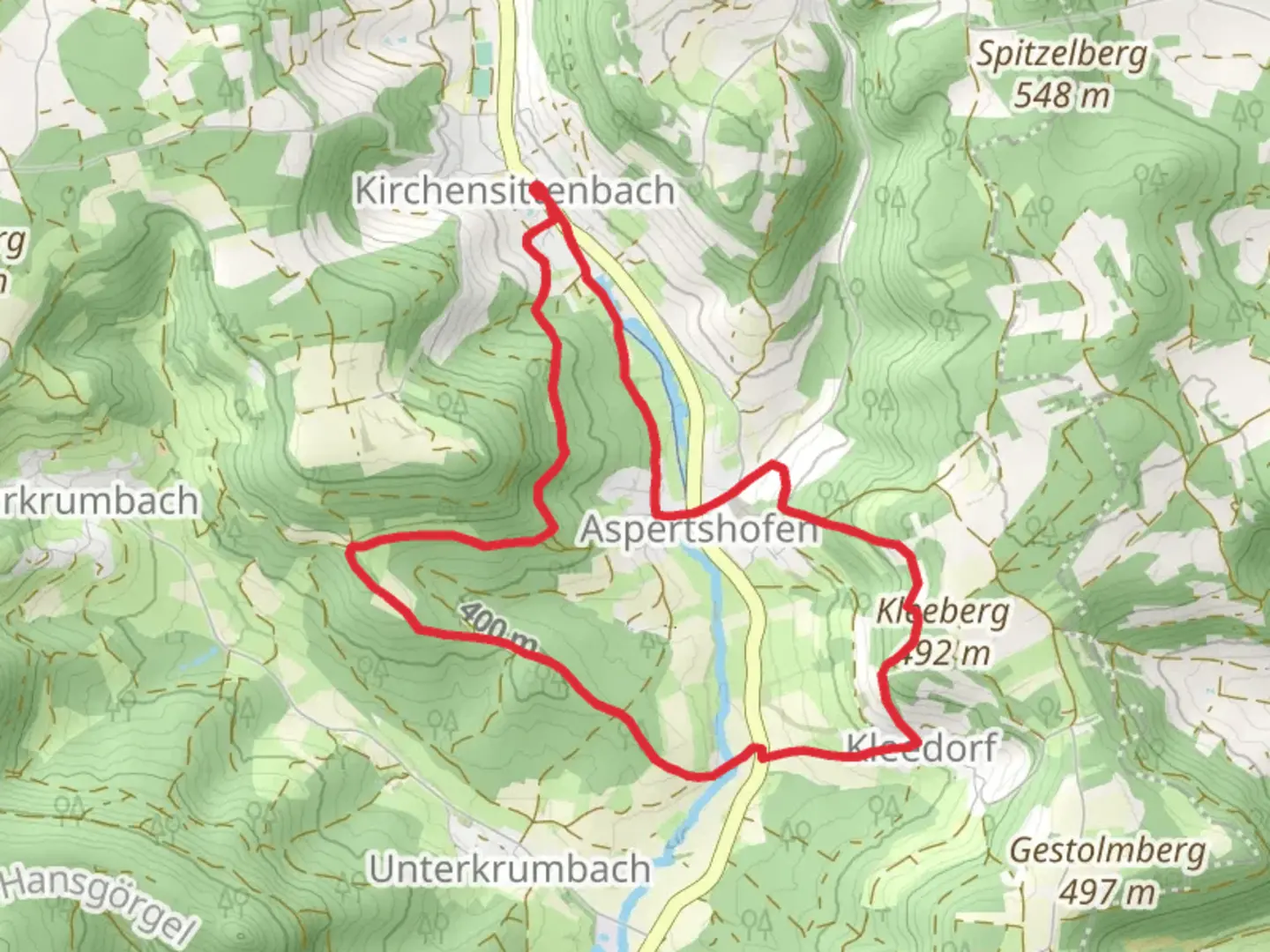 An image depicting the trail Kirchensittenbach 1 and its surrounding area.