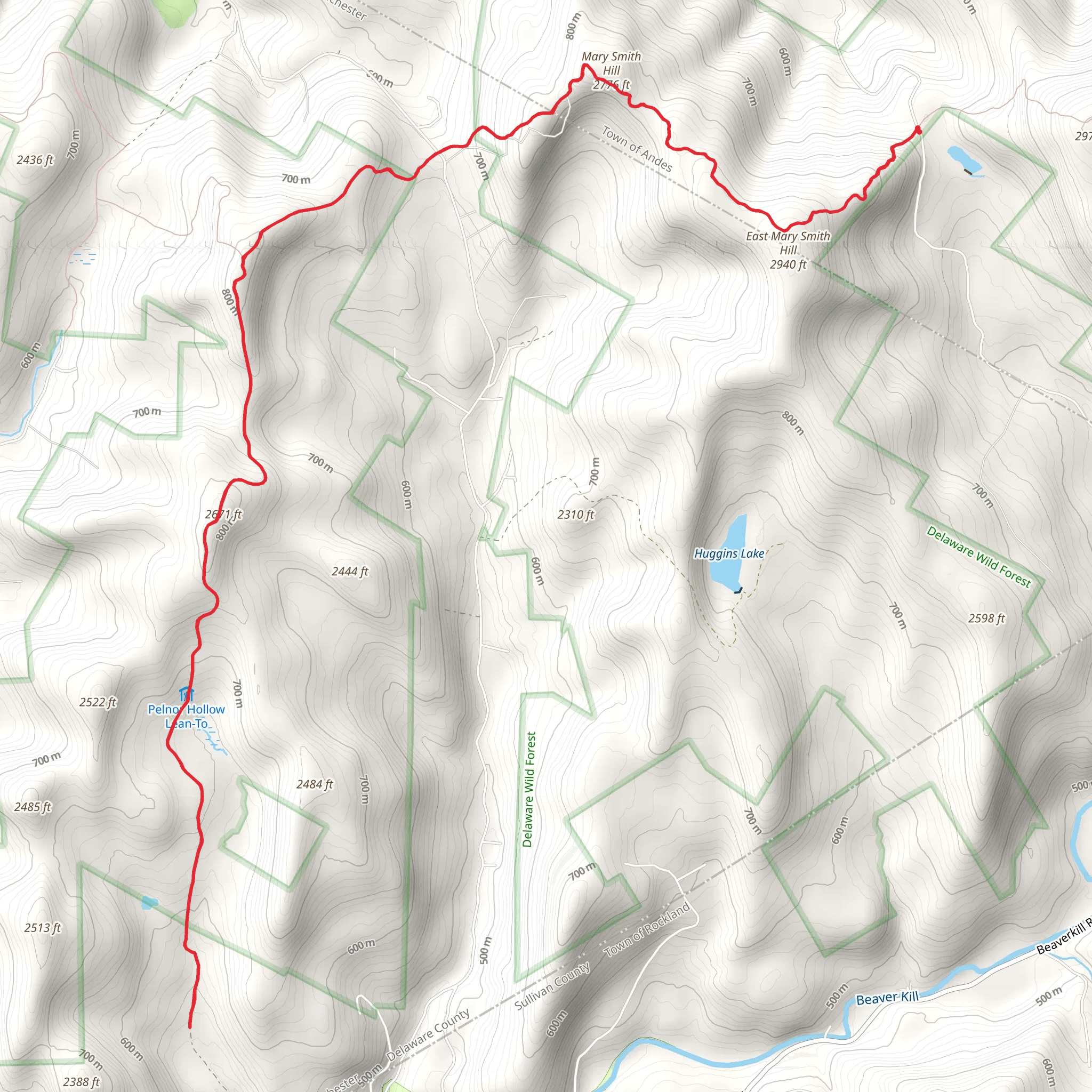 Mary Smith Hill and Pelnor Hollow Trail mobile static map
