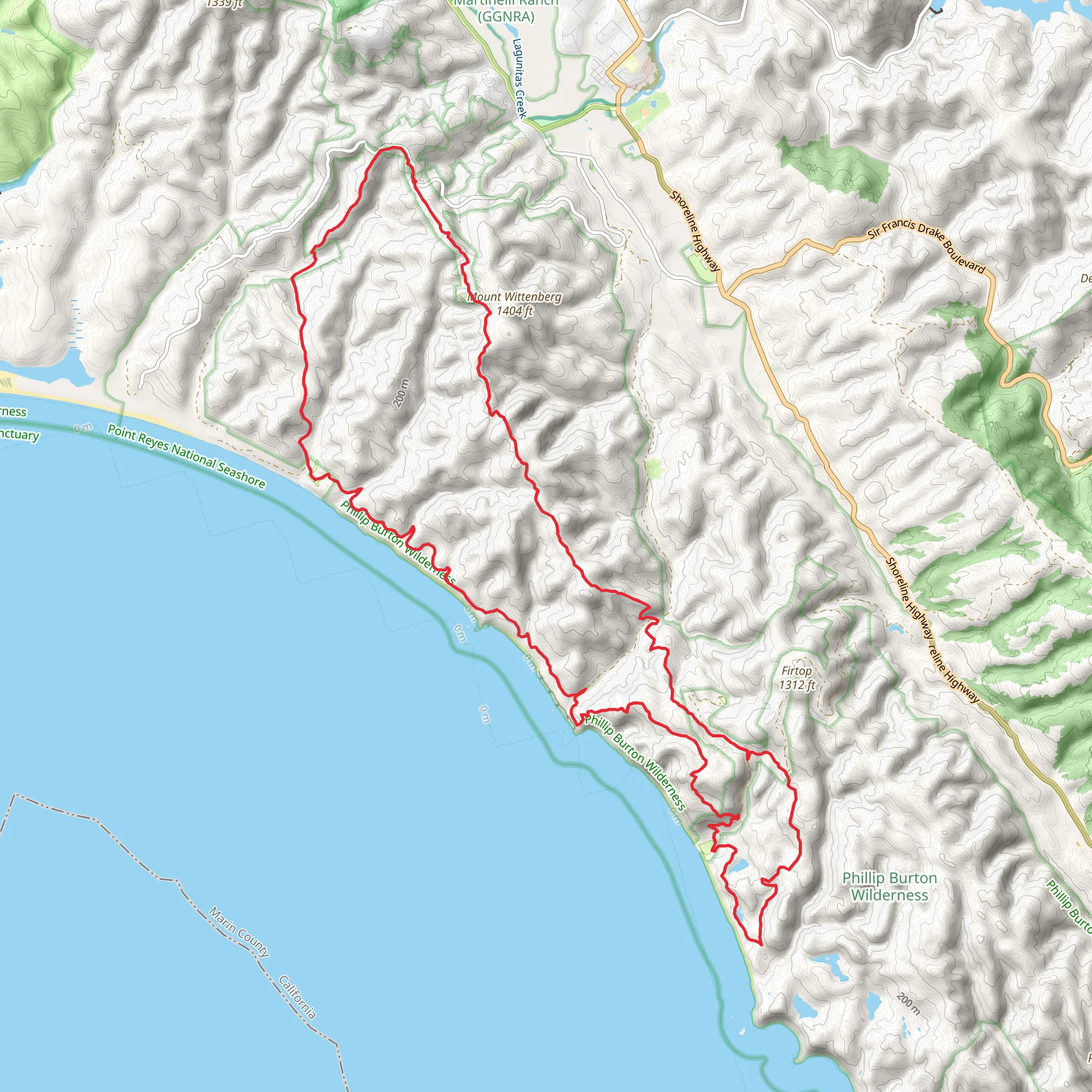 Laguna, Coast, Ocean Lake and Sky Loop Trail mobile static map