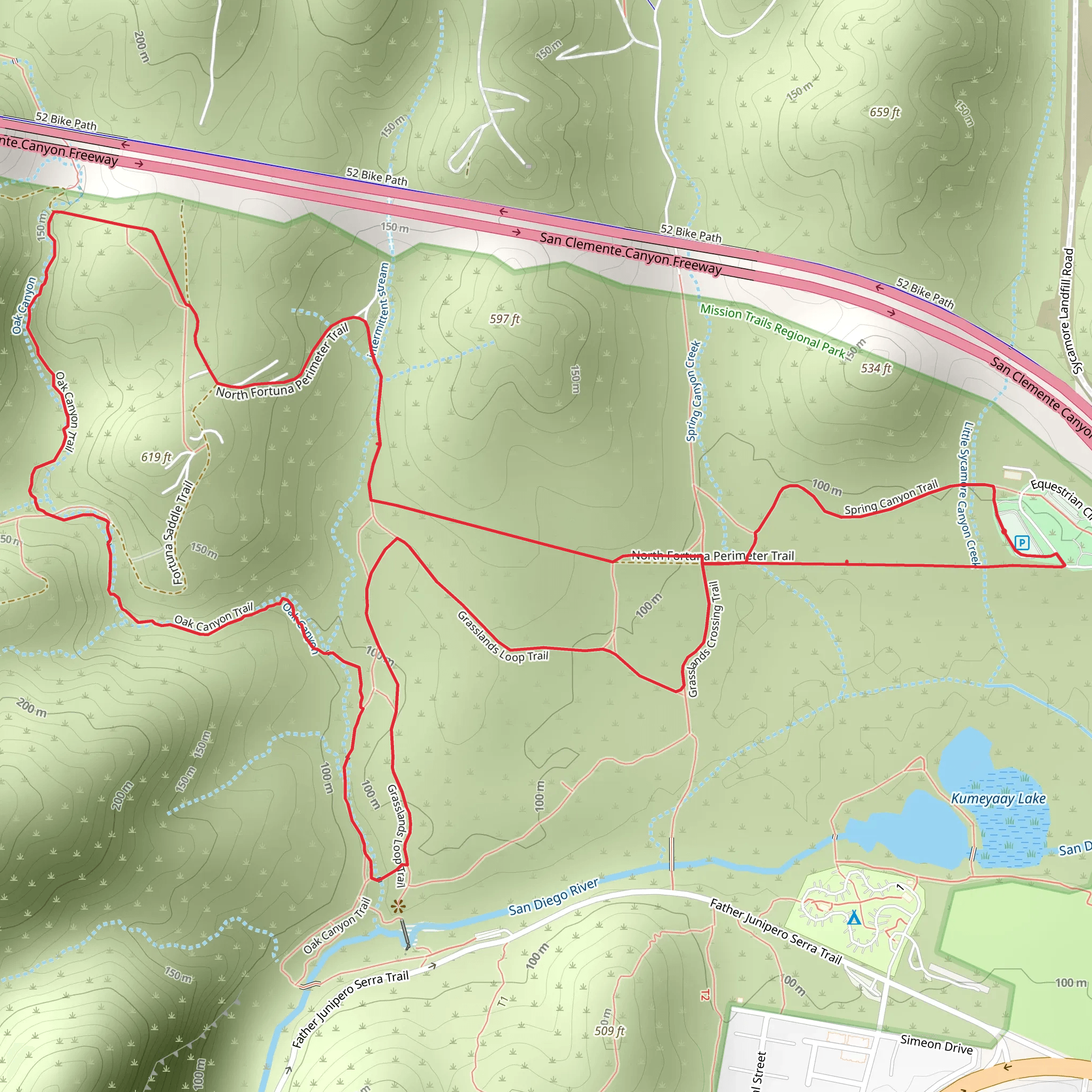 Spring Canyon Trail, Oak Canyon Trail and Grasslands Canyon Trail Loop mobile static map
