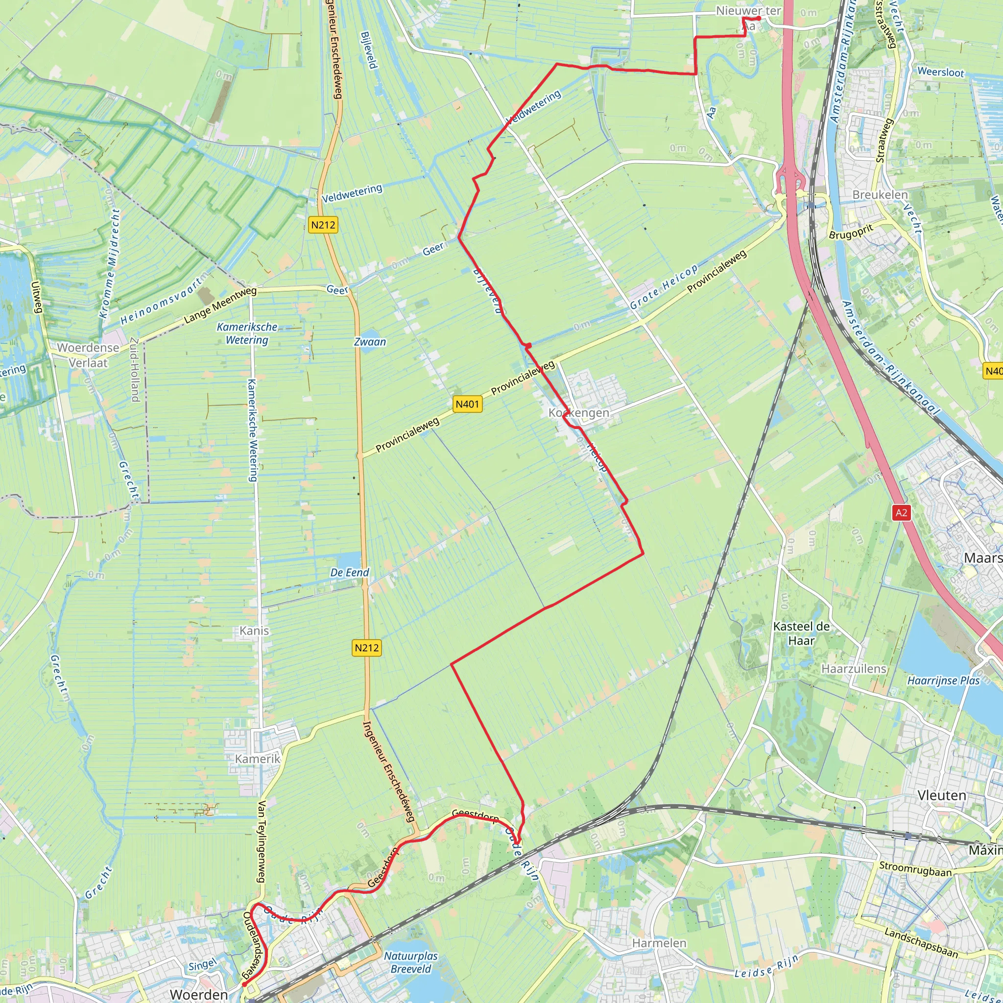 Woerden to Nieuwer Ter Aa via De Meander and Portengen mobile static map