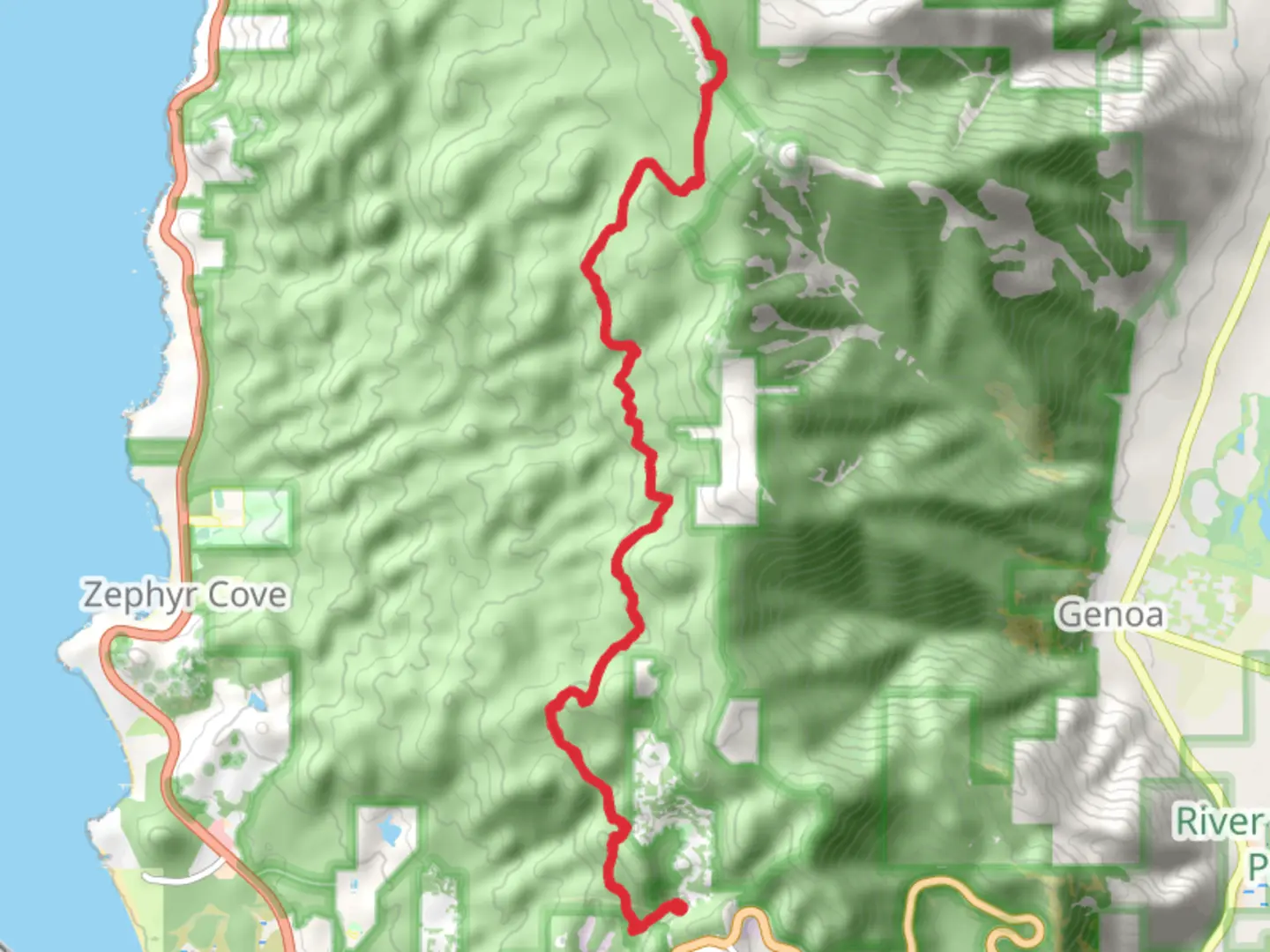 An image depicting the trail Tahoe Rim Trail from North Benjamin Drive and its surrounding area.