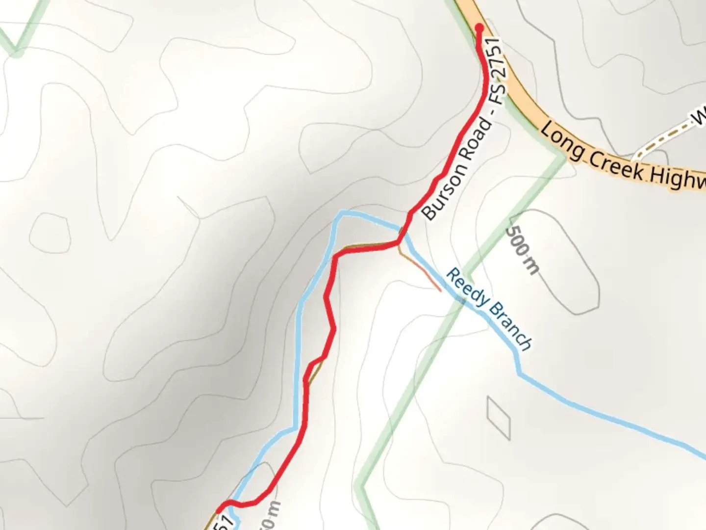 An image depicting the trail Burson Road and its surrounding area.