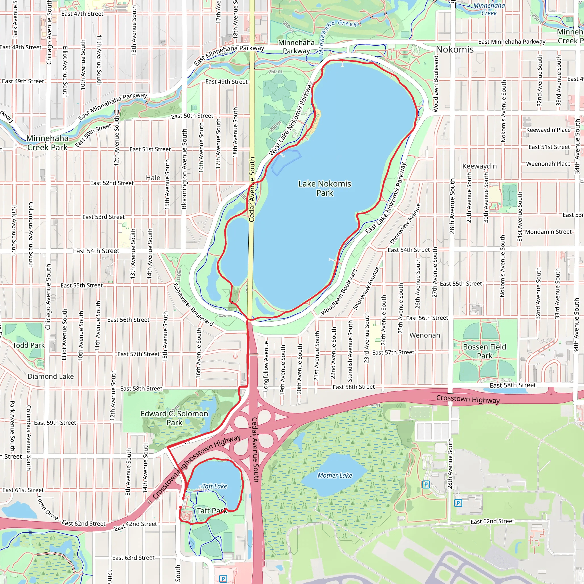 Taft Lake and Lake Nokomis Loop mobile static map