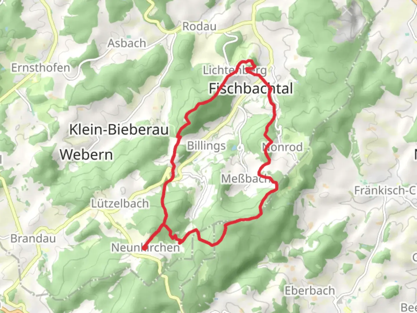 An image depicting the trail Neunkirchen and Niedernhausen Loop via Schloss Lichtenberg and its surrounding area.