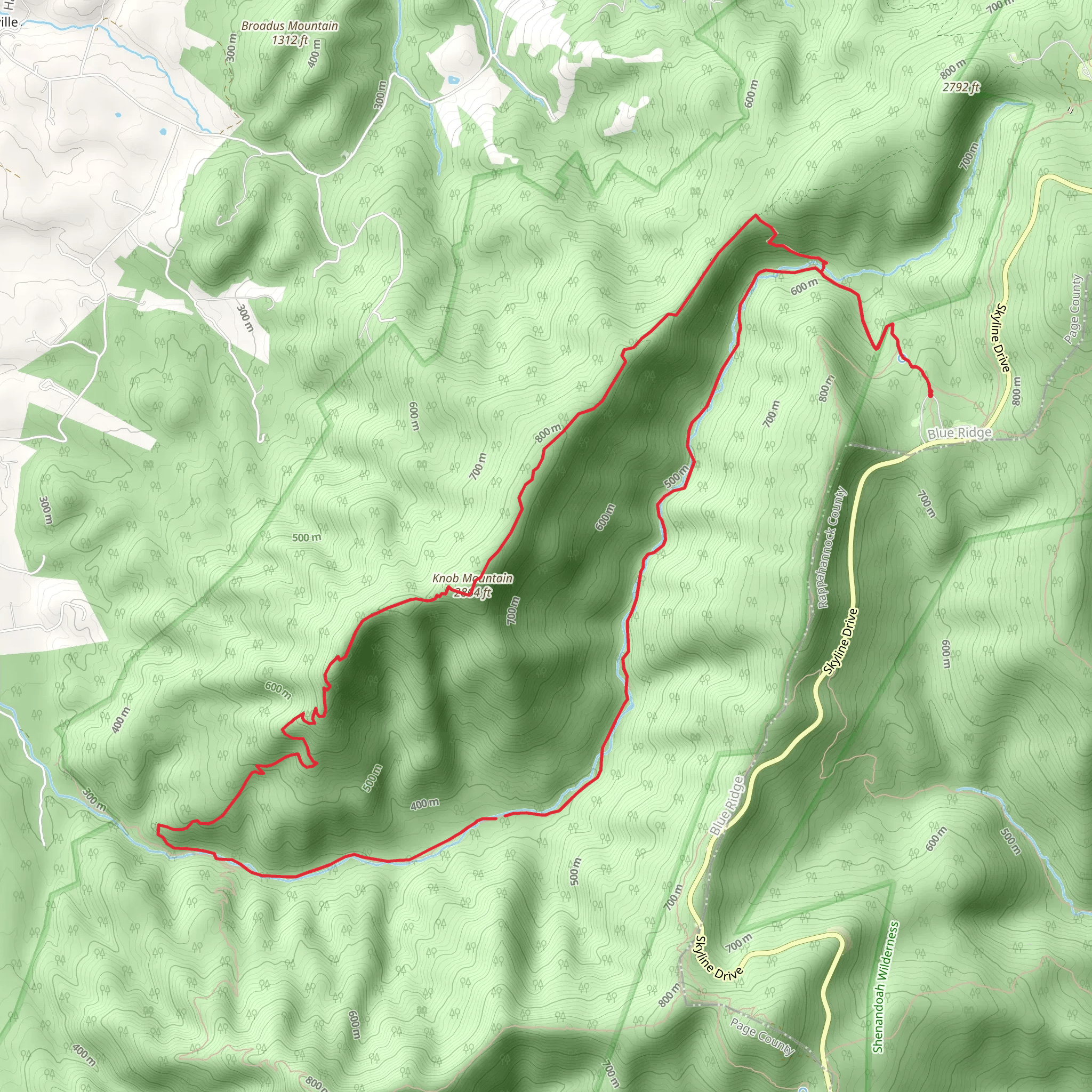Knob Mountain via Jeremy's Run Trail mobile static map