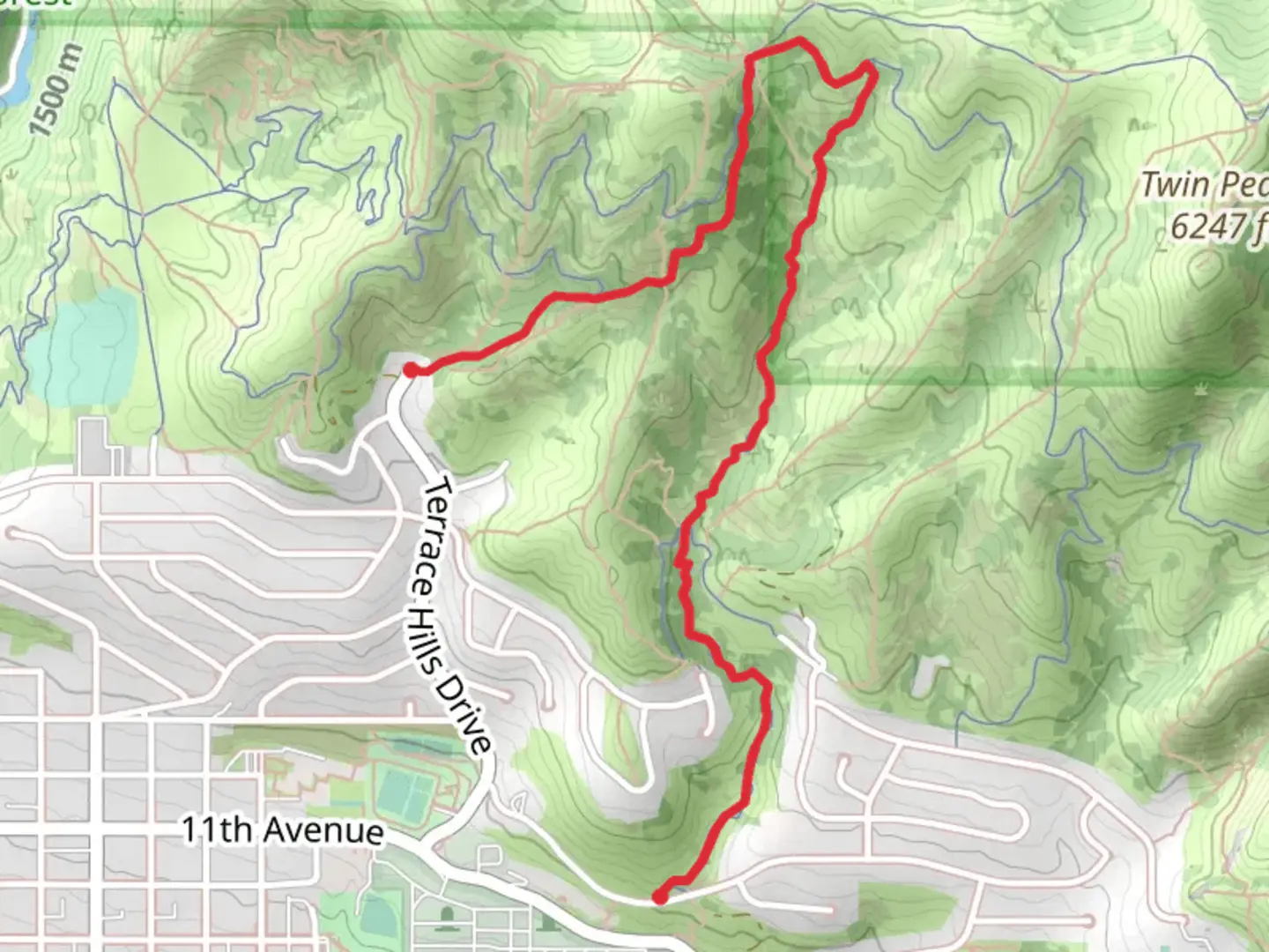An image depicting the trail Terrace Hills East Trail and Bobsled Trail and its surrounding area.