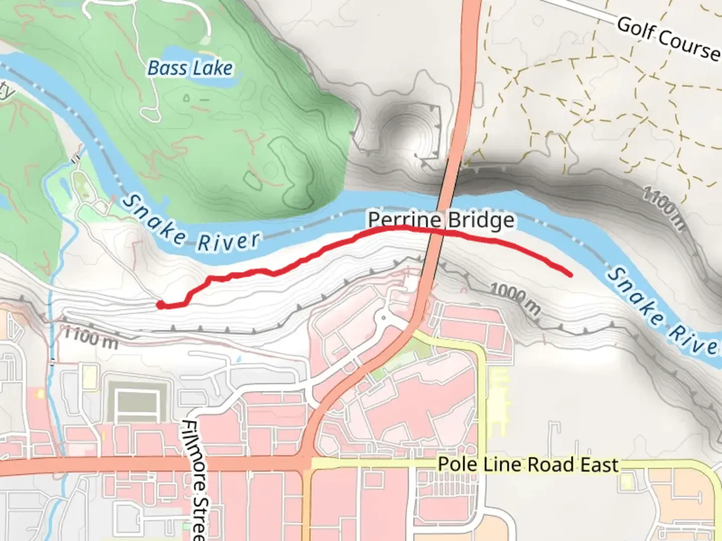 An image depicting the trail Mogensen Trail Out and Back and its surrounding area.