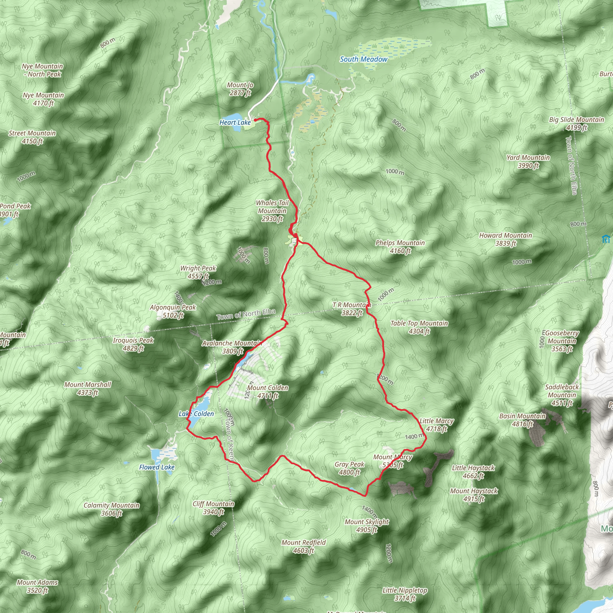 Avalanche Lake, Lake Colden and Mount Marcy Loop via Van Hoevenberg Trail mobile static map