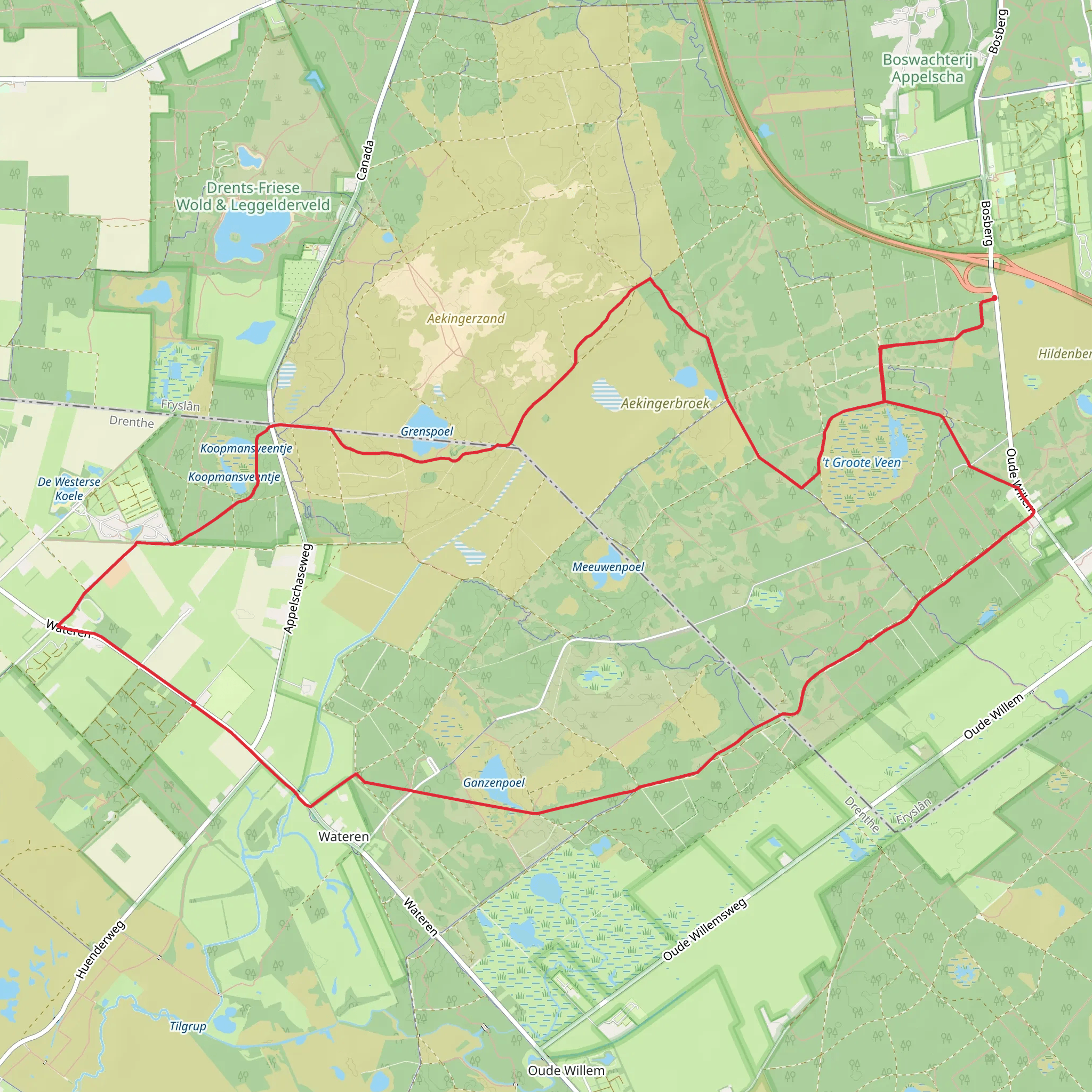 Ganzenpool, Koopmans Veentje and Greenspoele via Wateren mobile static map