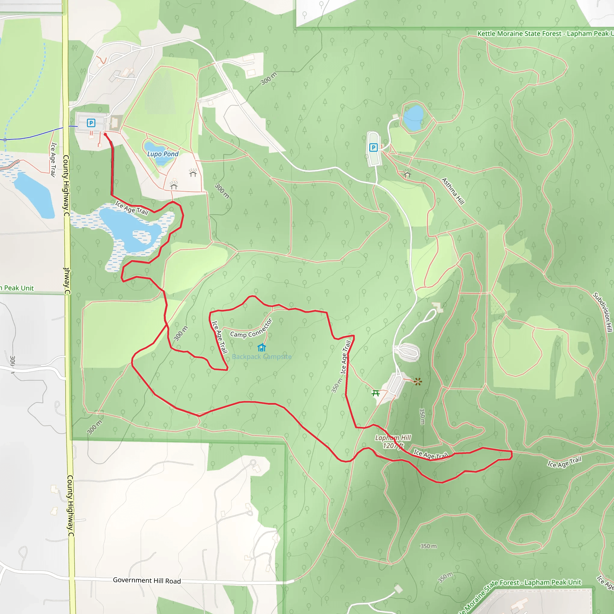 Ice Age and Moraine Ridge Loop Trail mobile static map