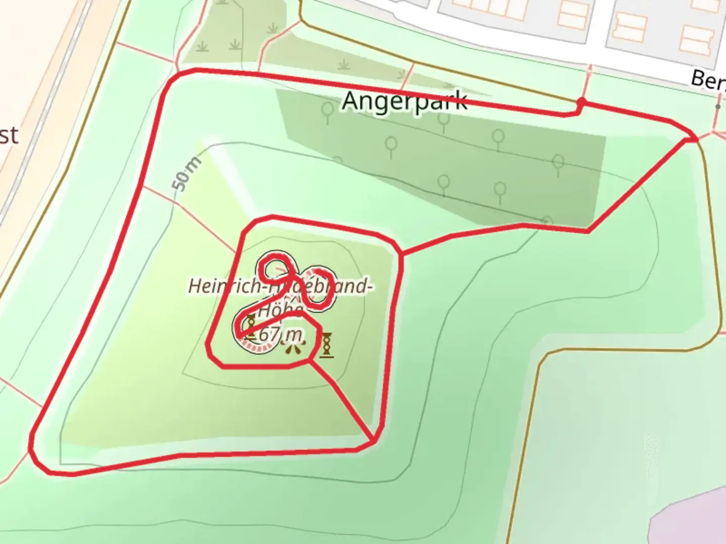 An image depicting the trail Heinrich-Hildebrand-Höhe Loop and its surrounding area.