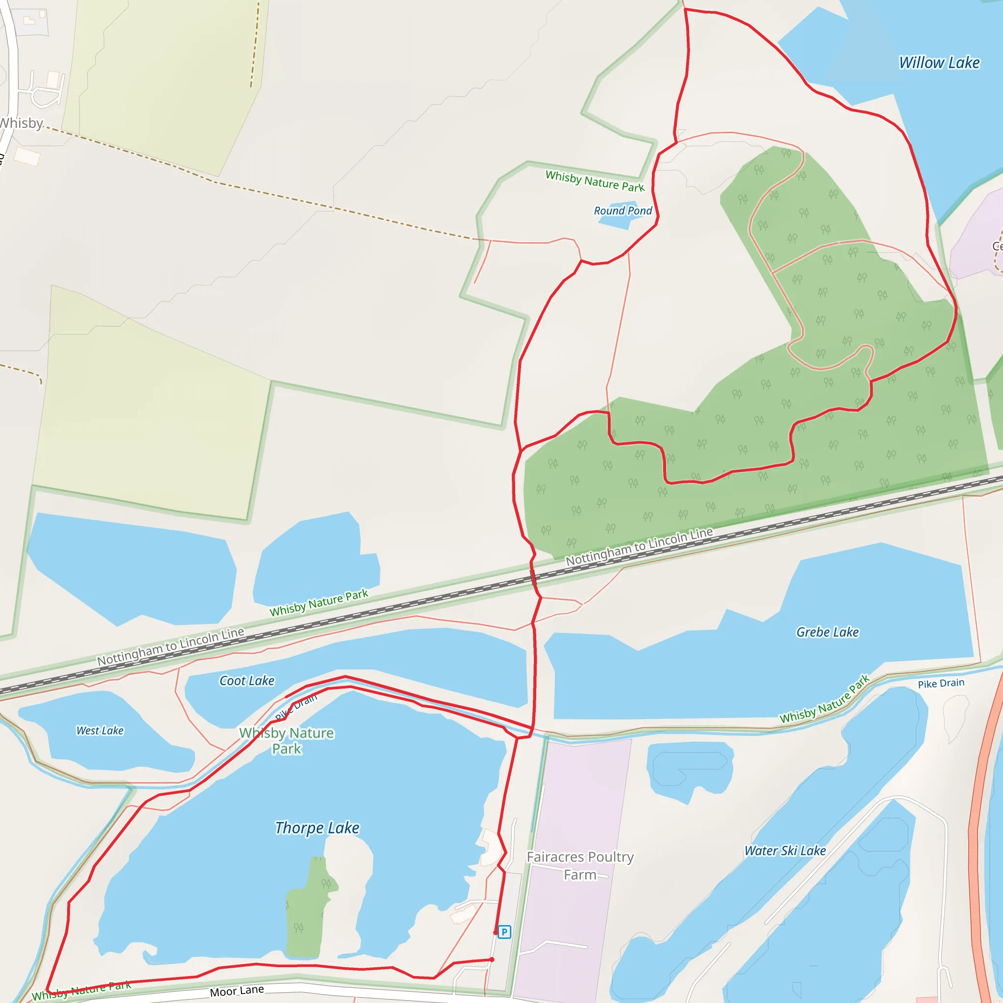 Thorpr Lake and Whisby Nature Park Loop mobile static map