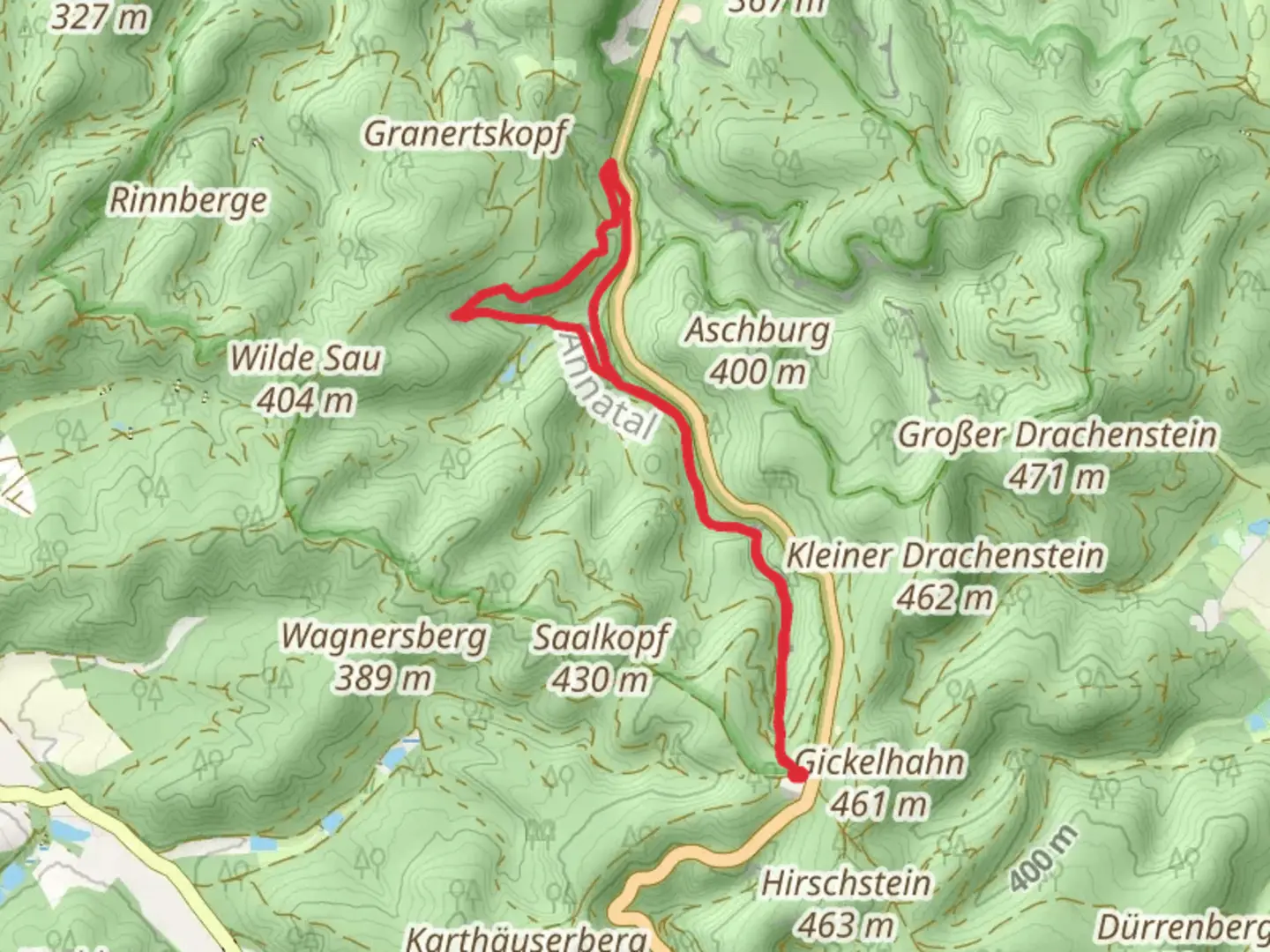 An image depicting the trail Knöpfelsteiche Loop via Drachenschlucht and its surrounding area.