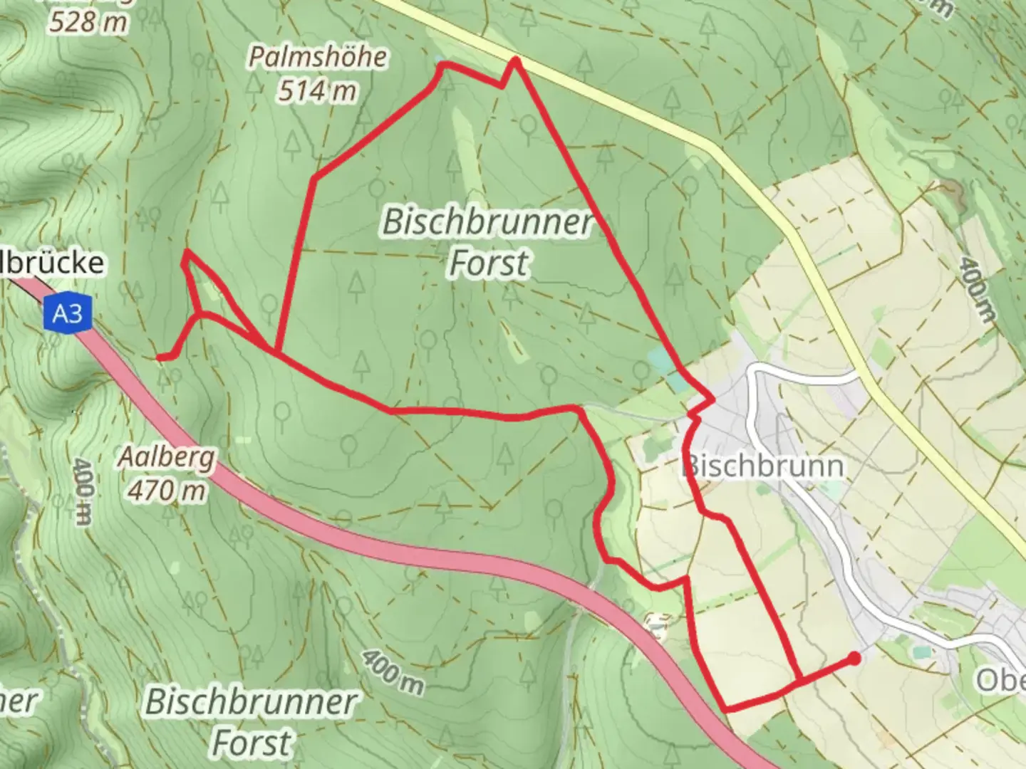 An image depicting the trail Kulturweg Bischbrunn and its surrounding area.