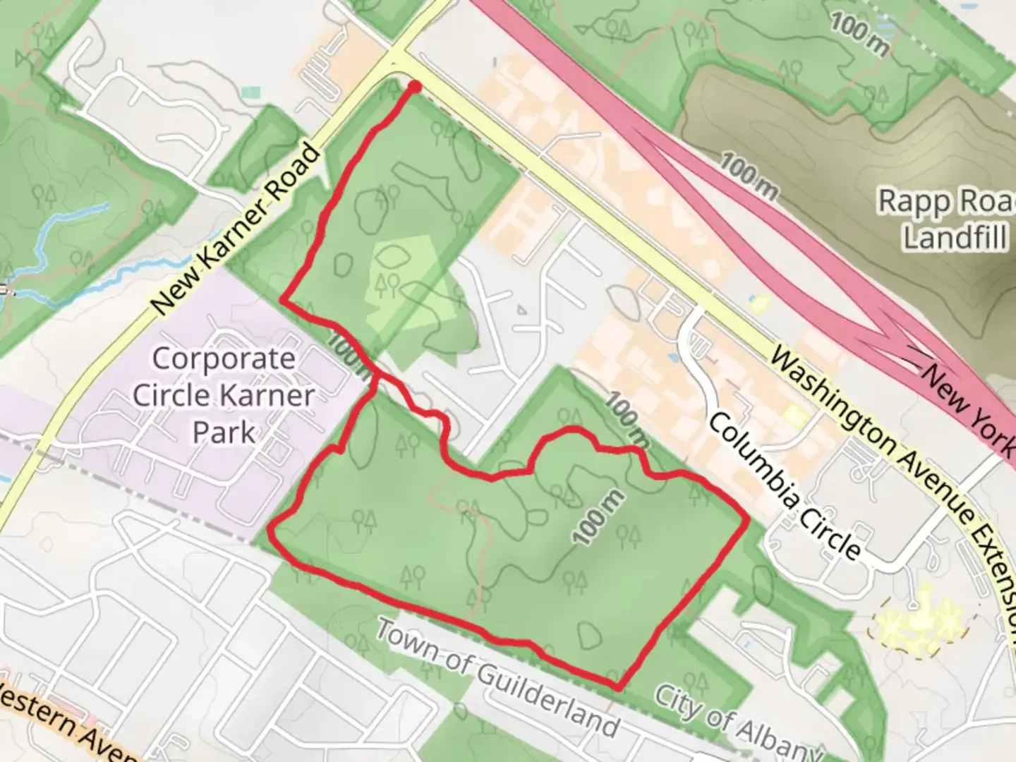 An image depicting the trail Blueberry Hill West Red Trail Loop and its surrounding area.