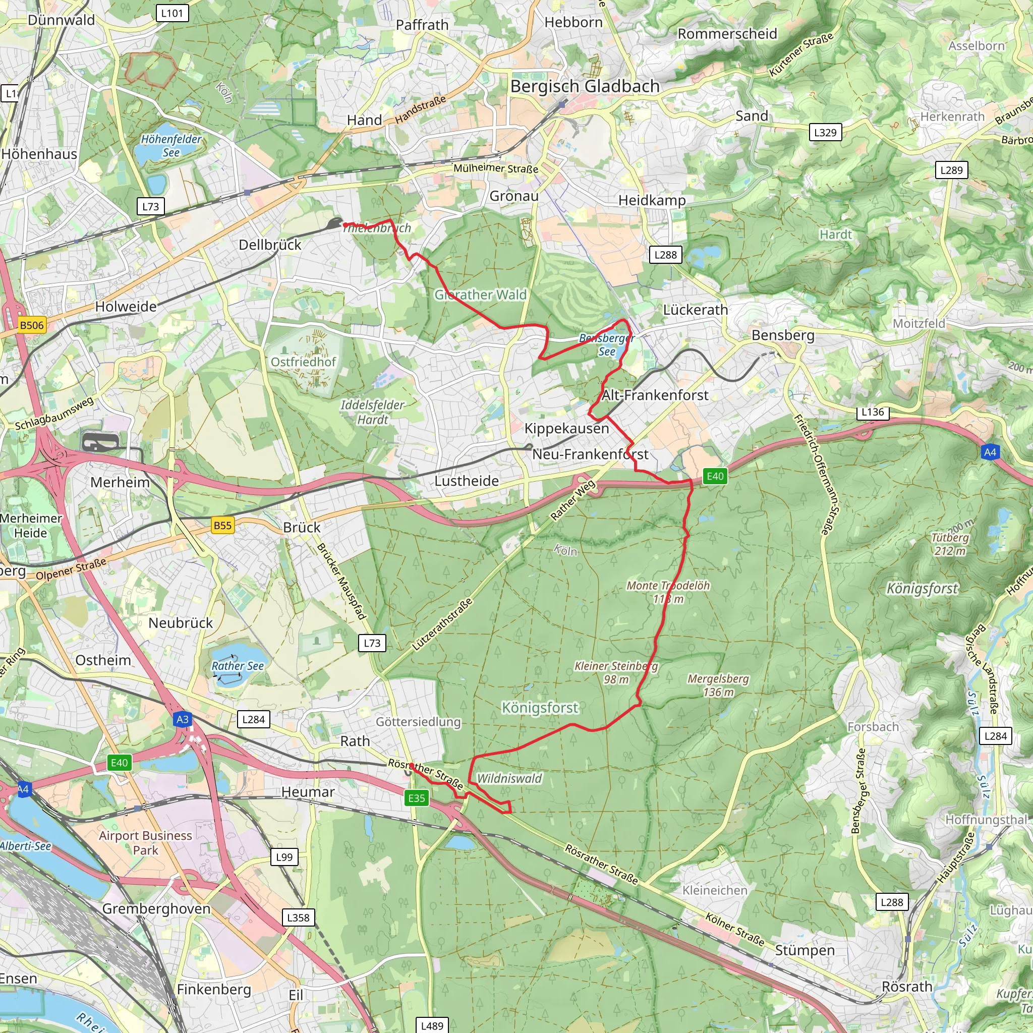 Wildniswald to Thielenbruch Walk via Konigsforst mobile static map