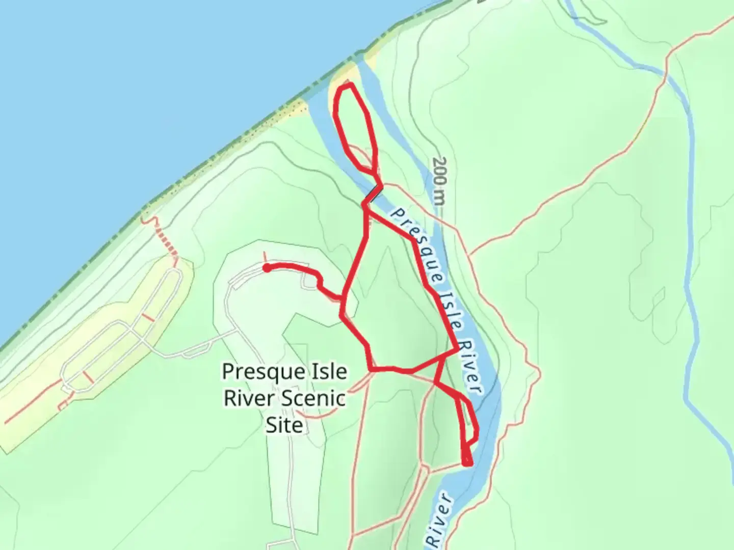An image depicting the trail Presque Isle River Scenic Site Loop and its surrounding area.