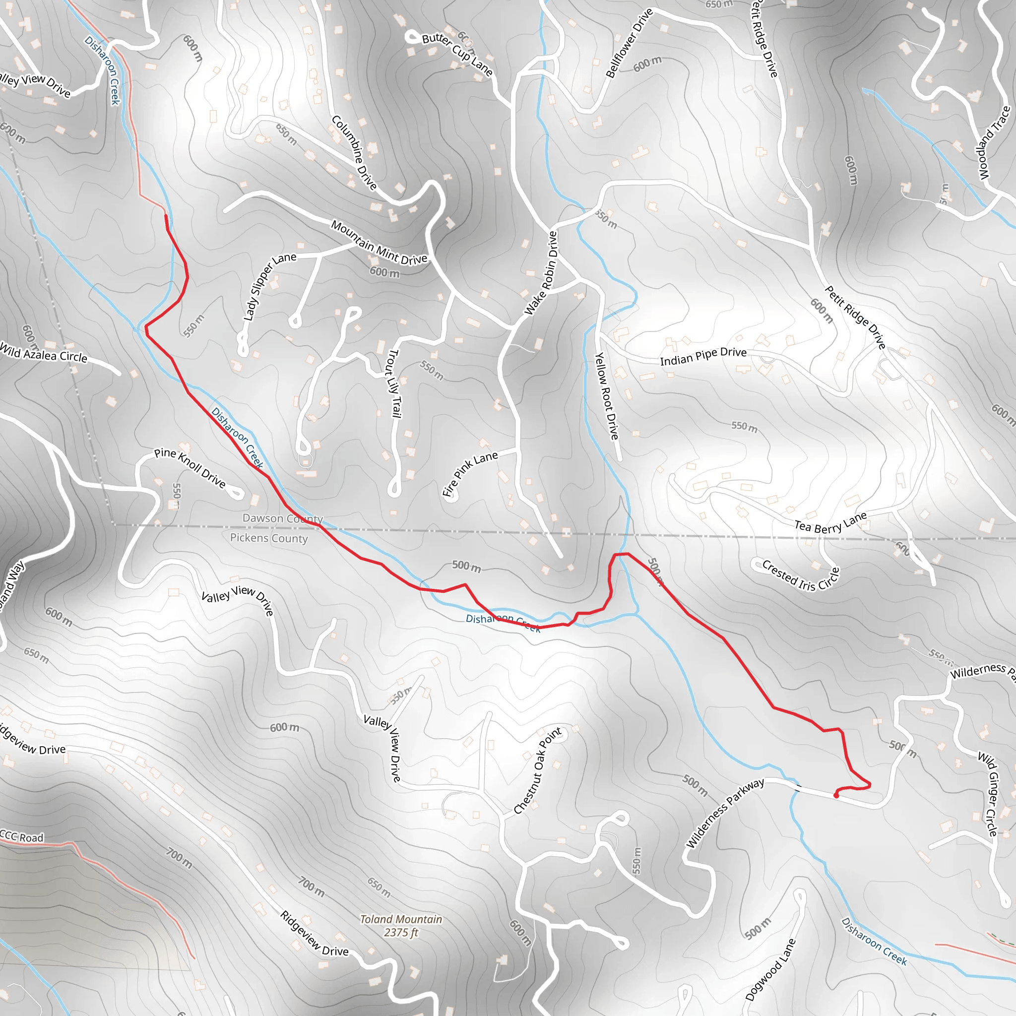 Disharoon Creek from Wilderness Parkway mobile static map