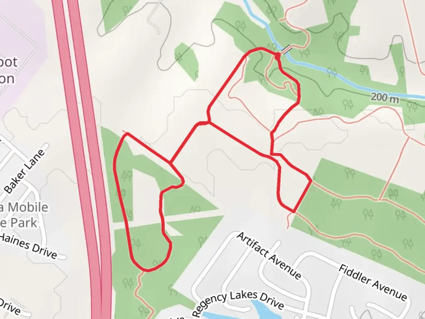 An image depicting the trail Red Bud Run Loop Walk and its surrounding area.