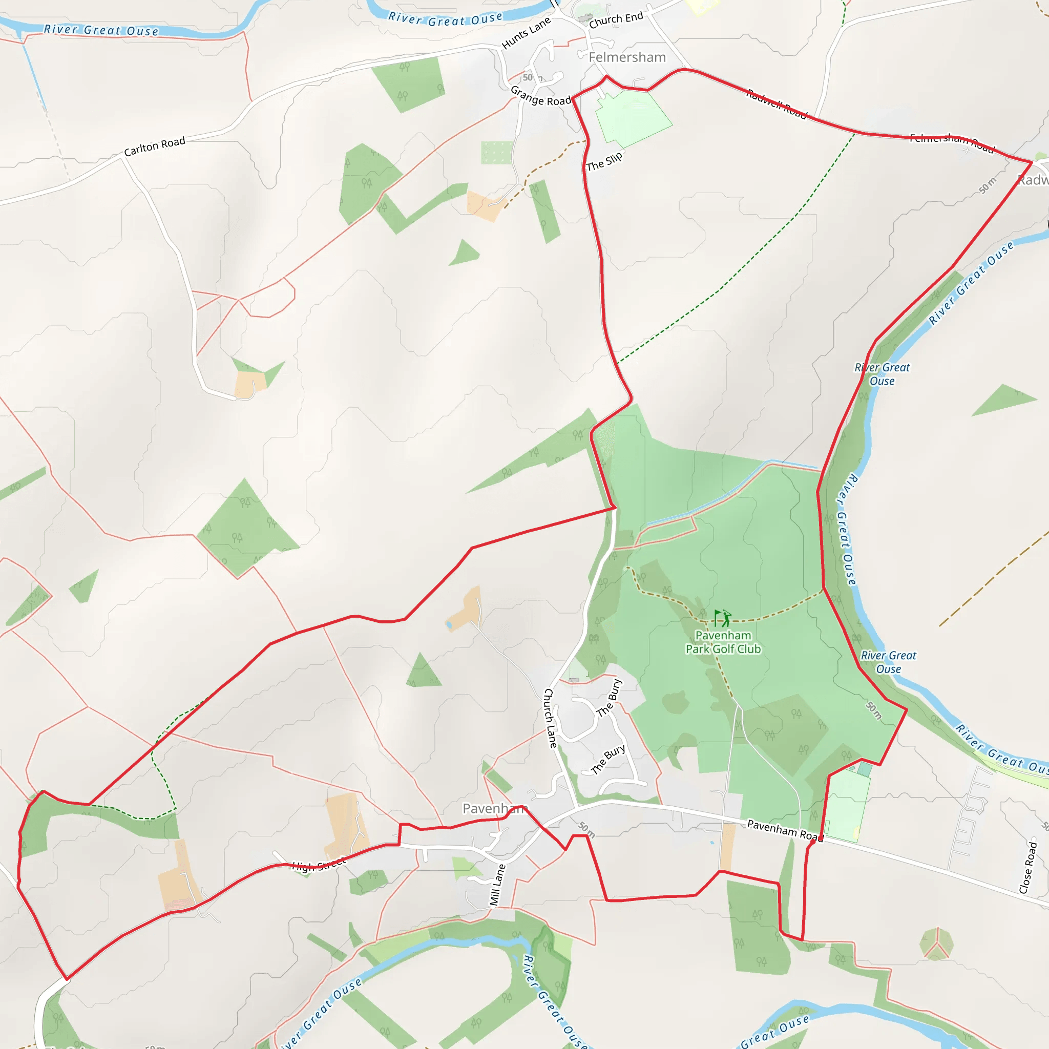 Pavenham and Radwell CIrcular Walk mobile static map