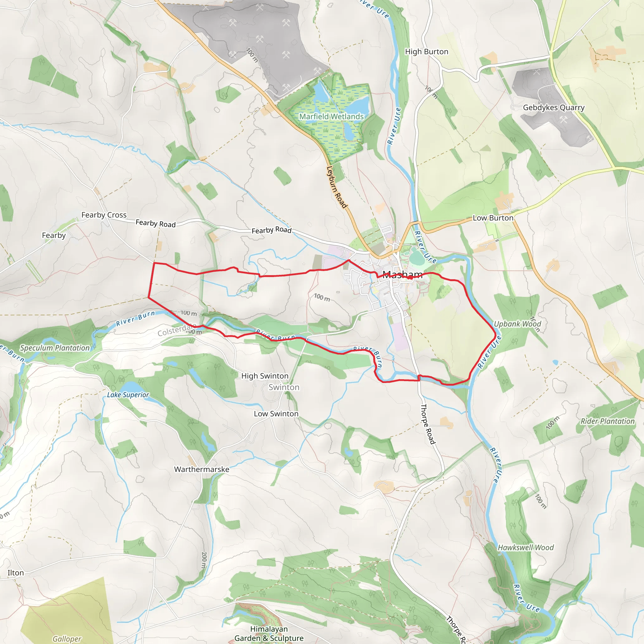 Masham - Ripon Rowel - Shaws Bridge - River Burn and River Ure mobile static map