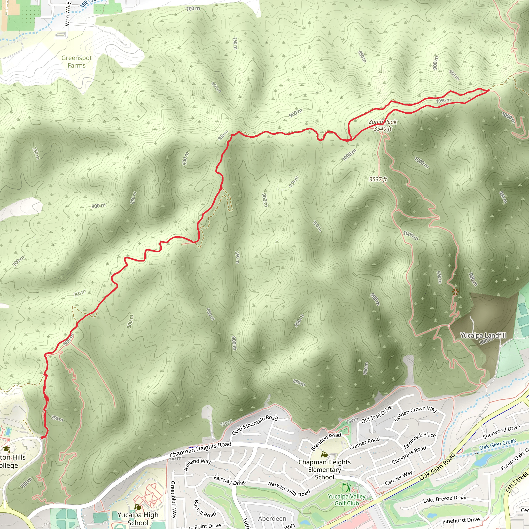 Crafton Hills Ridge Trail and Zanja Peak mobile static map