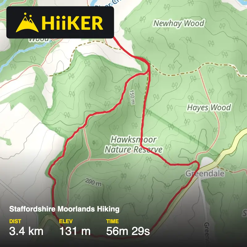 A map preview of the recording Staffordshire Moorlands Hiking.