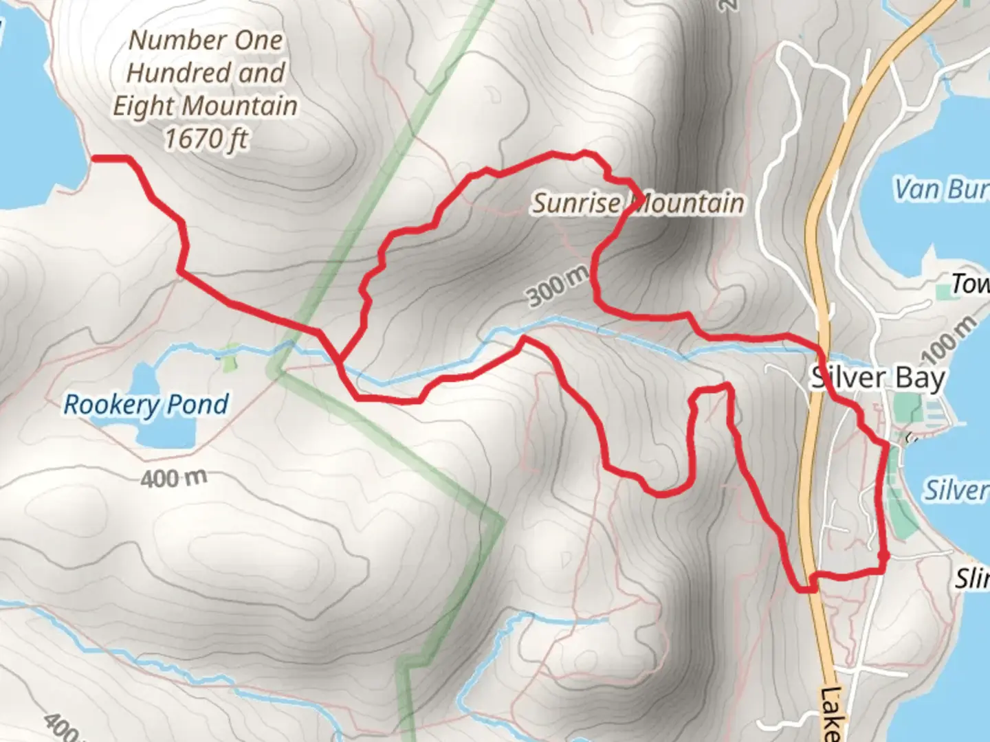 An image depicting the trail Jabe Pond and Sunrise Mountain Loop and its surrounding area.