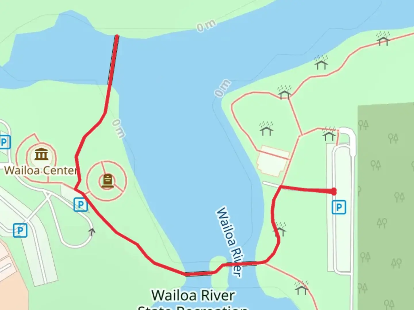 An image depicting the trail Wailoa River and its surrounding area.