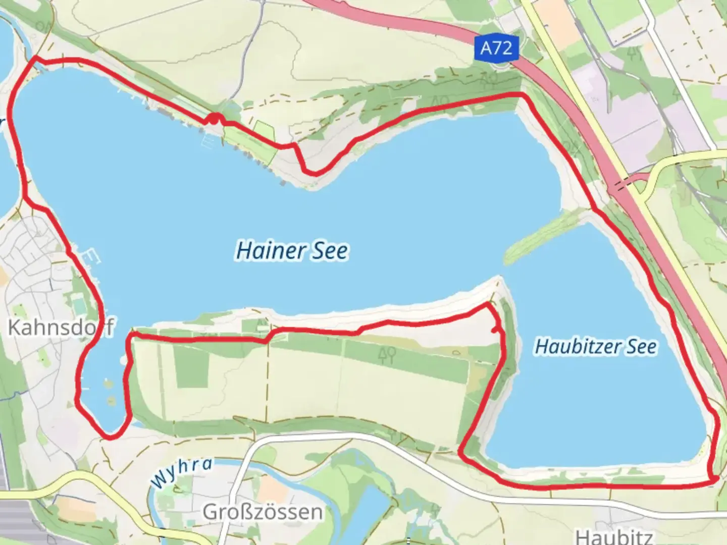 An image depicting the trail Hainer See and Haubitzer See Loop and its surrounding area.