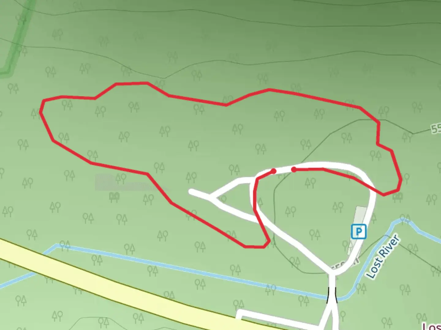 An image depicting the trail Lost River Loop and its surrounding area.