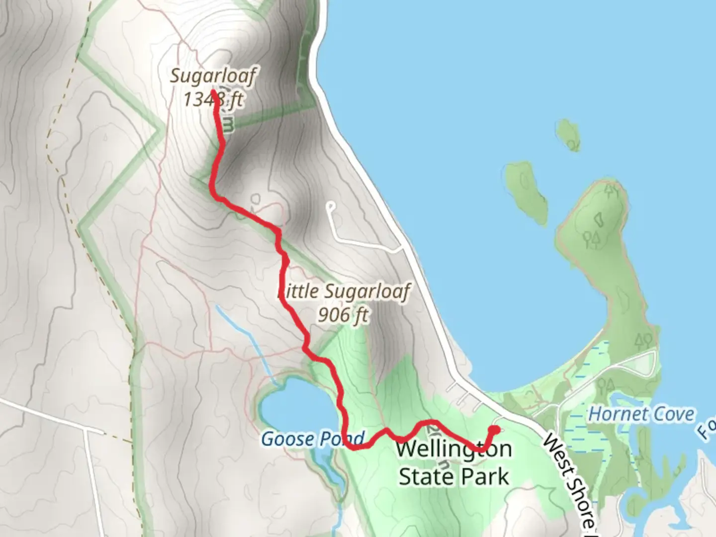 An image depicting the trail Goose Pond and Sugarloaf Trail and its surrounding area.
