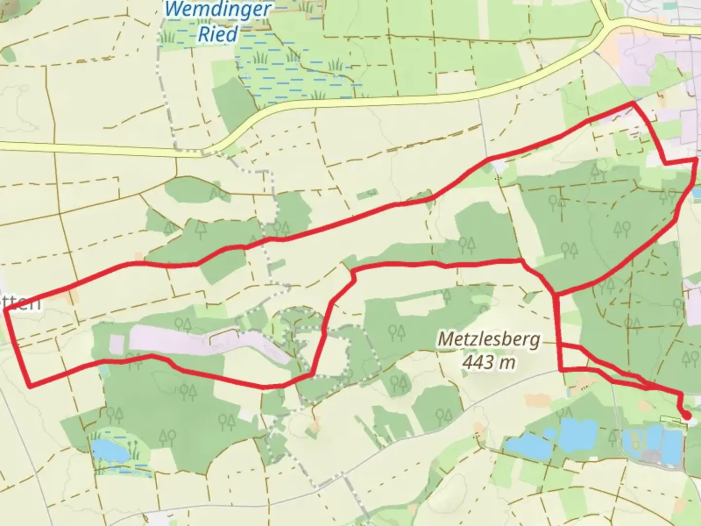 An image depicting the trail Hungerberg Loop and its surrounding area.