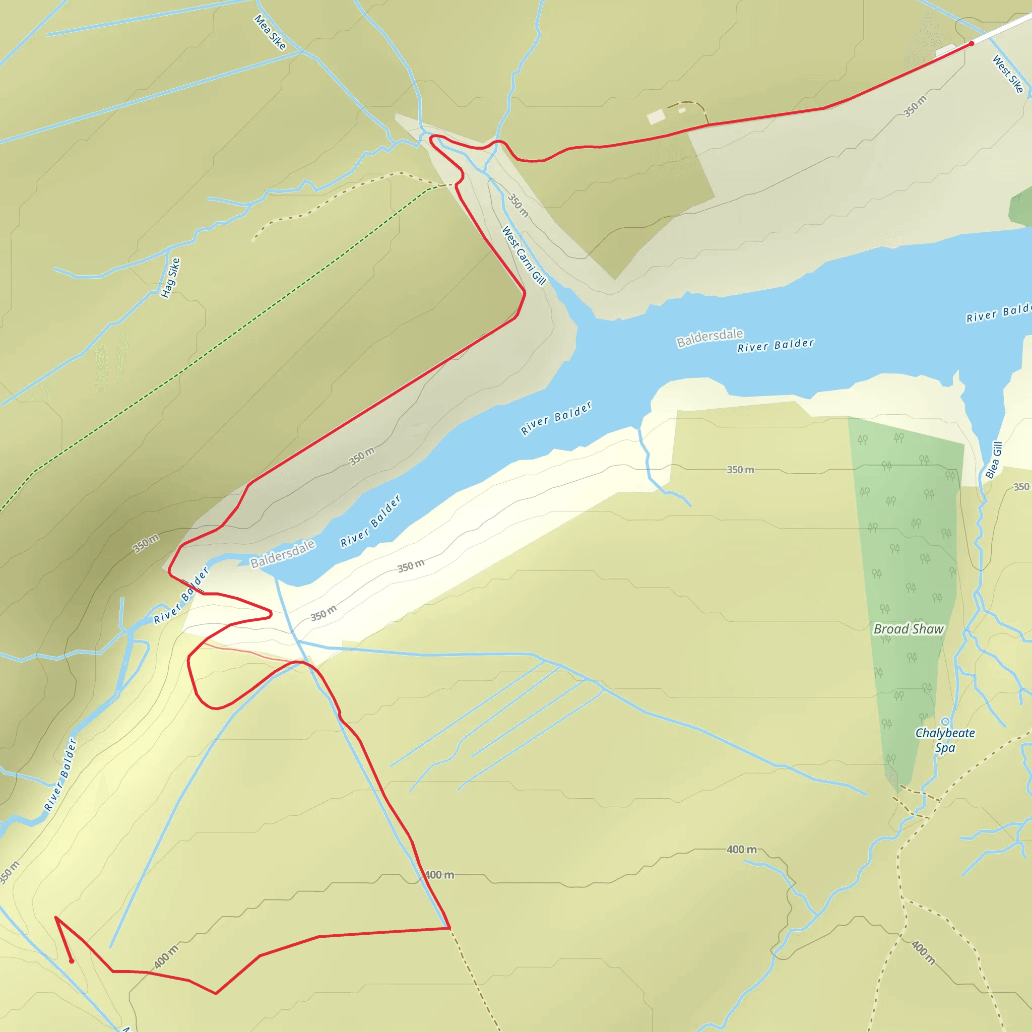 Mir Gill waterfall Balderhead mobile static map