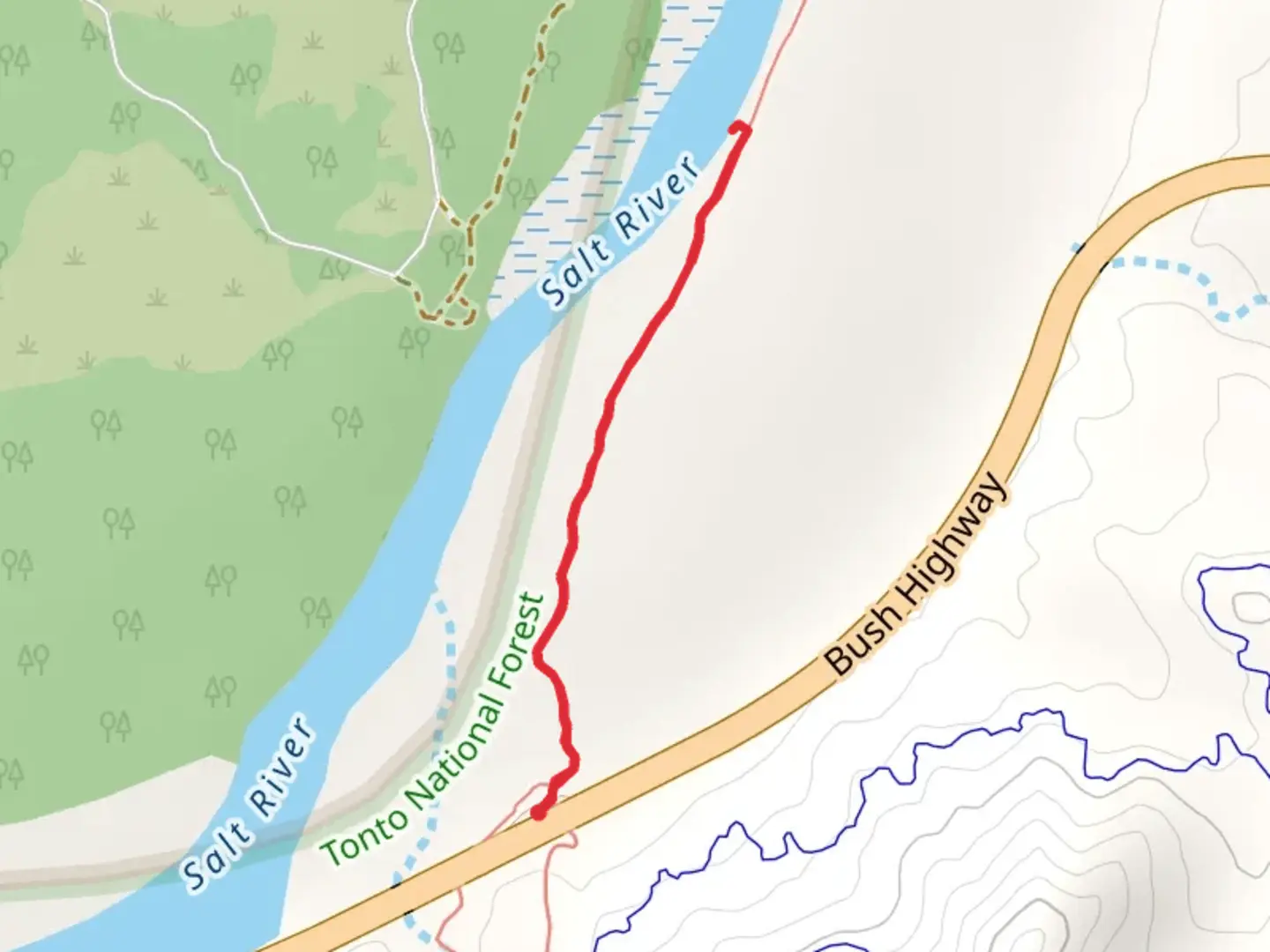 An image depicting the trail Salt River from North Bush Highway and its surrounding area.