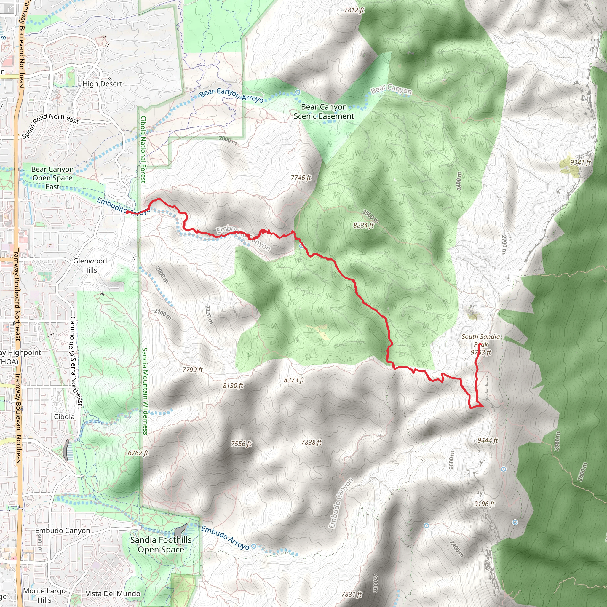 South Sandia Peak via Embudito Trail mobile static map