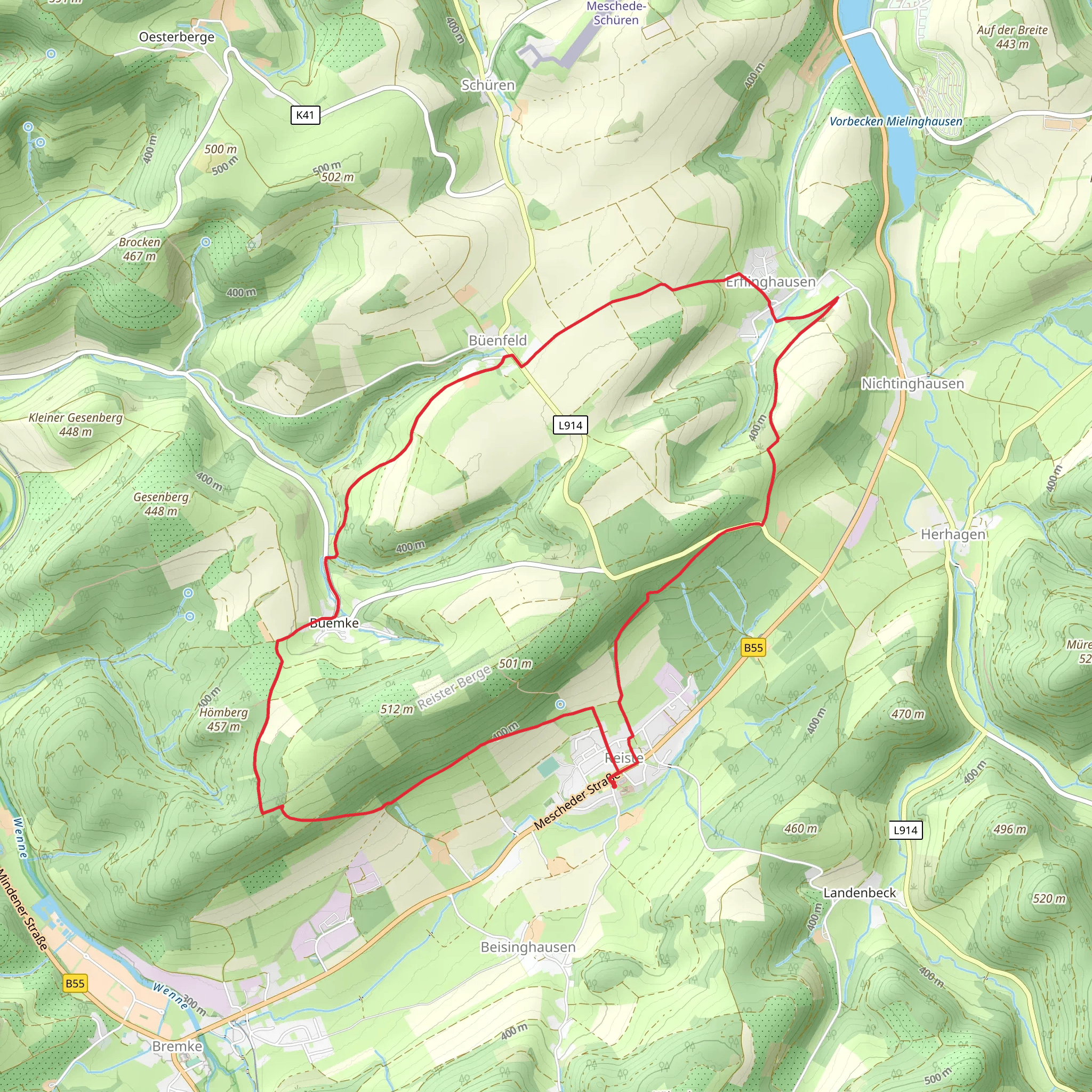 Kapellenweg Reiste and Reiste Rundwanderweg Loop mobile static map