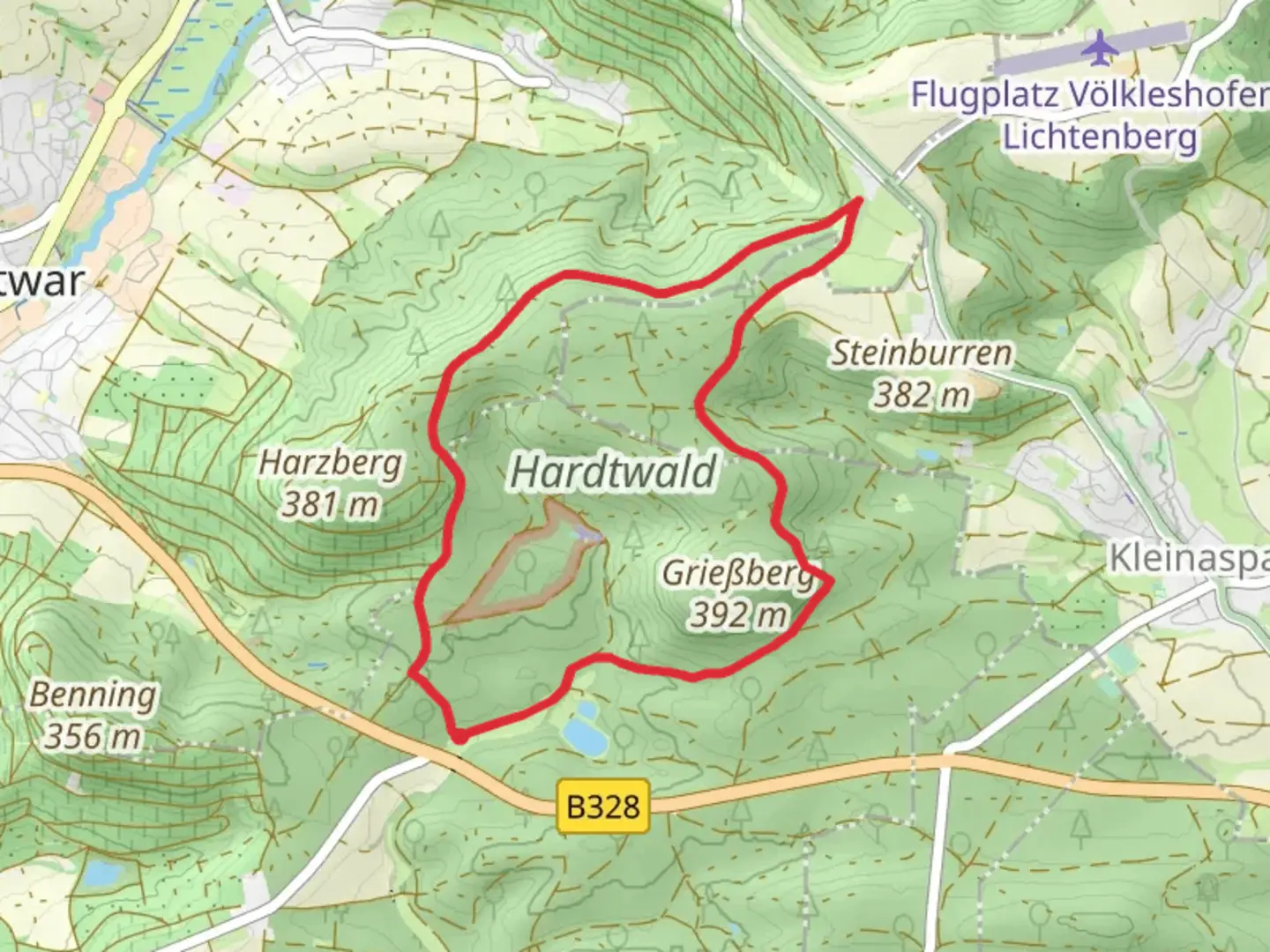 An image depicting the trail Rohrbach and Wein Lese Weg and its surrounding area.