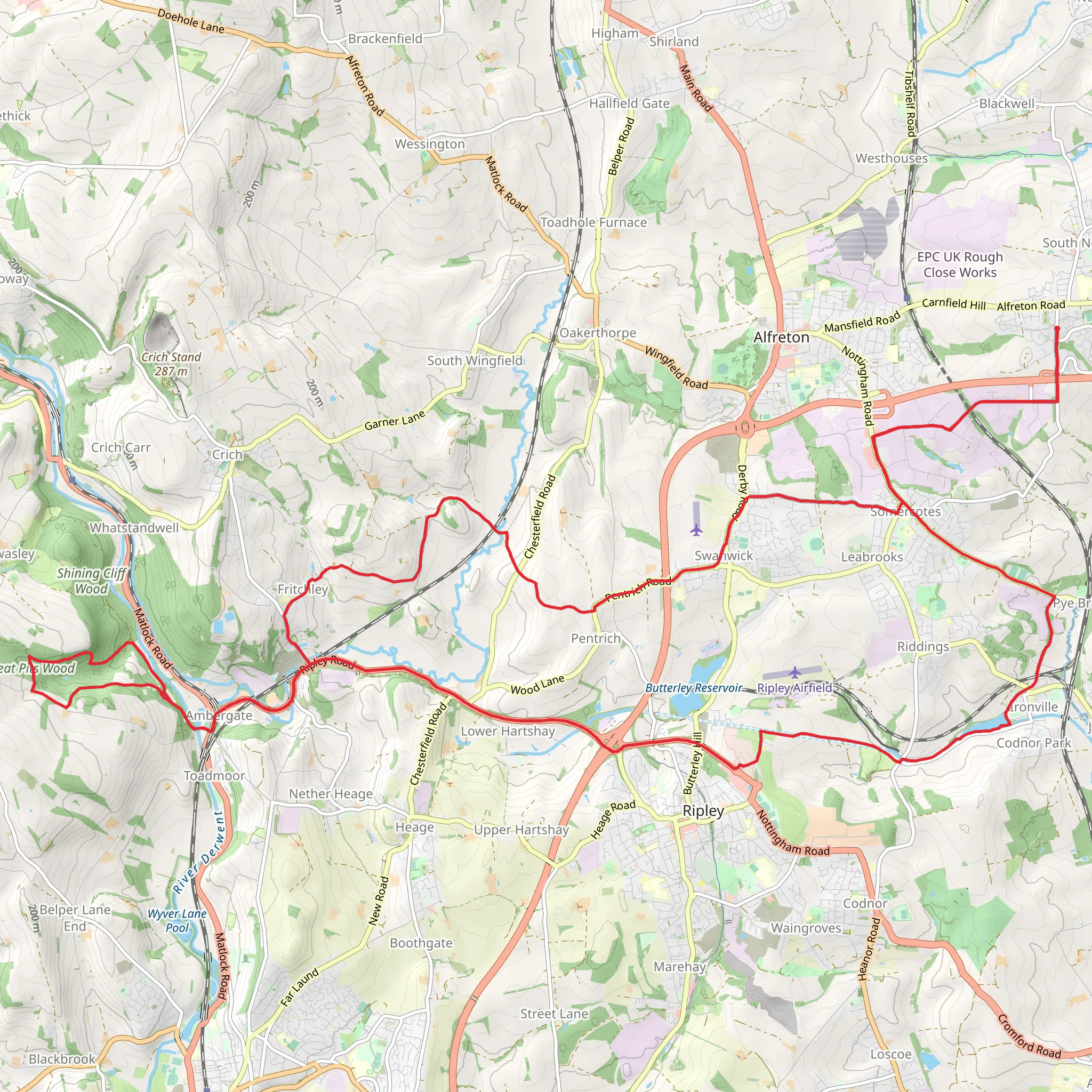 Codnor Park Reservoir and Peat Pits Wood via Pinxton Canal Path mobile static map
