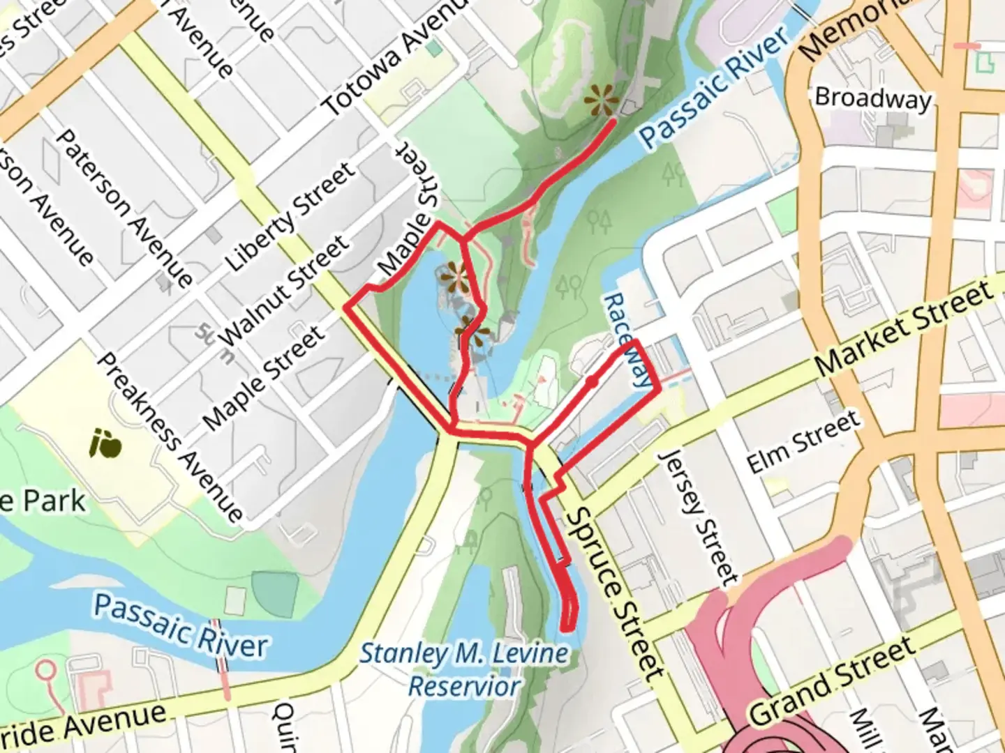 An image depicting the trail Passaic River Walk and its surrounding area.