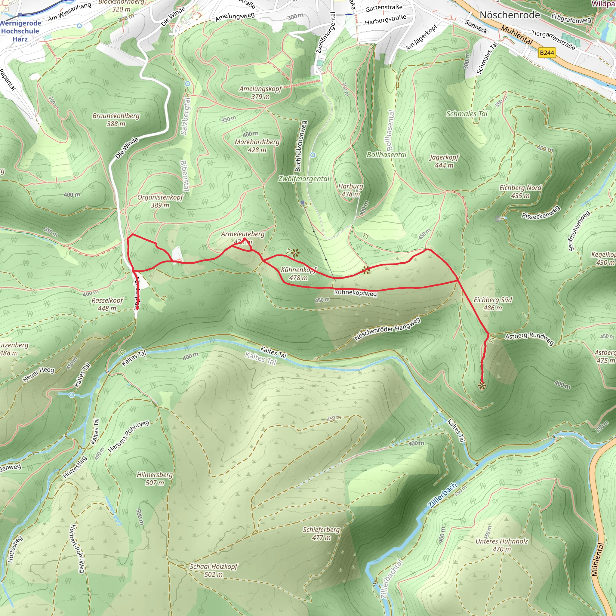 Armeleuteberg and Scharfenstein via Wernigeroder Maerchenweg and Kuehnekopfweg mobile static map