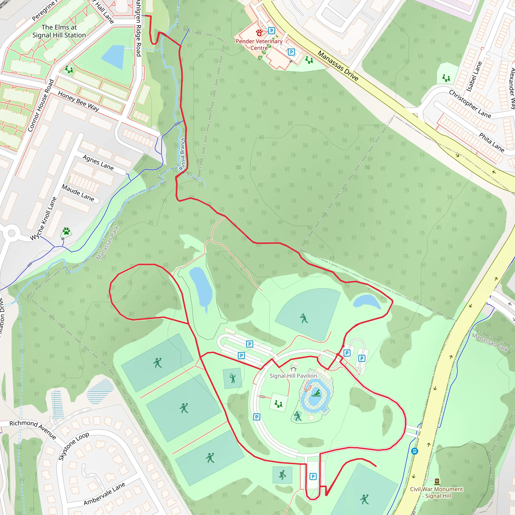 Signal Hill Park Loop and Russia Branch mobile static map